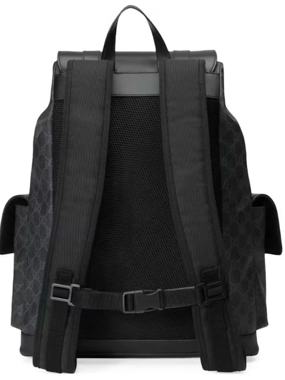 Brand New Gucci  Black GG Supreme Backpack with Red and Blue Web Straps